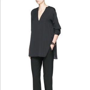 Helmut Lang Dark Grey Silk Tunic Blouse